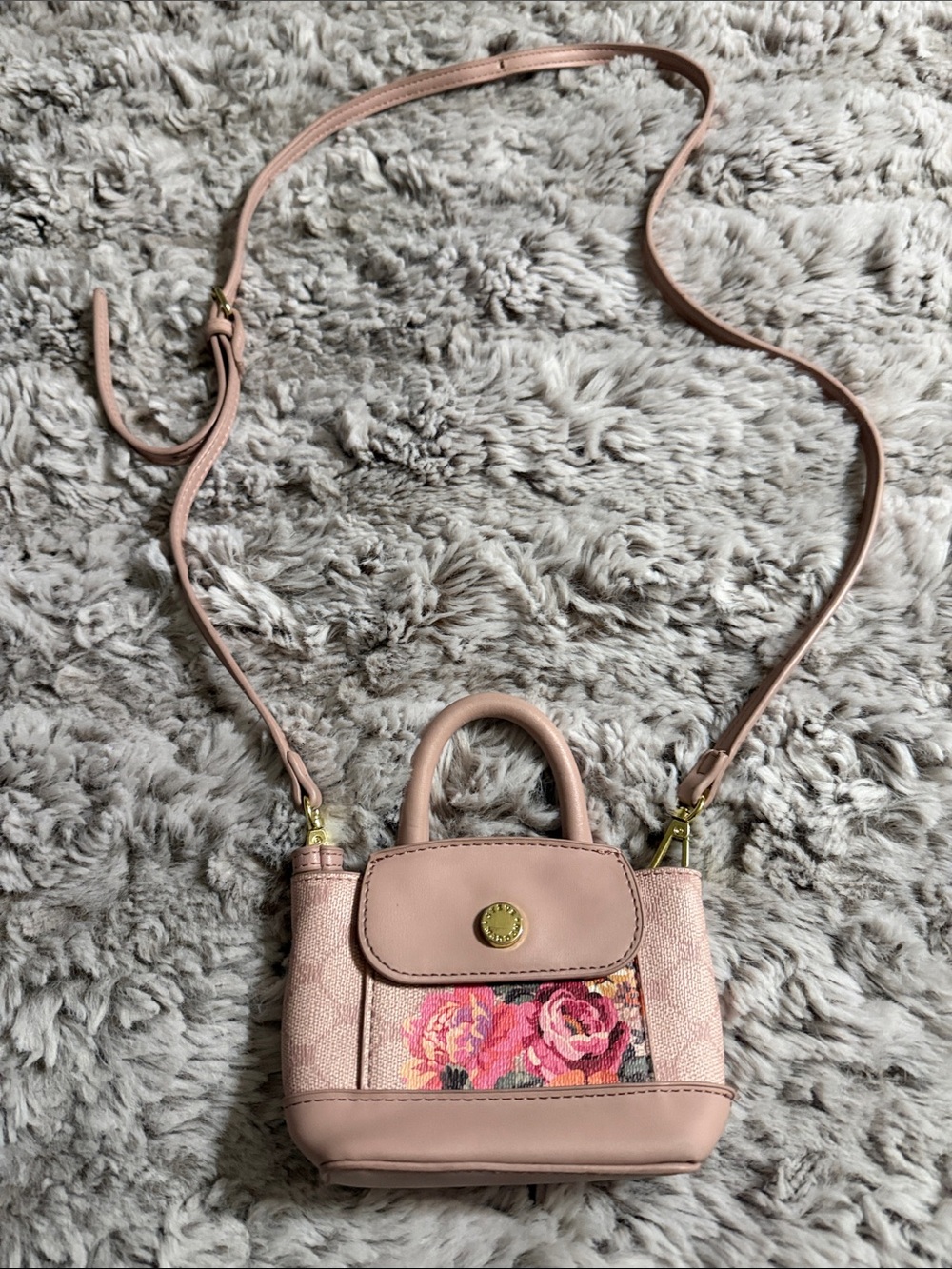 Blush Pink Floral Accent Mini Crossbody Bag